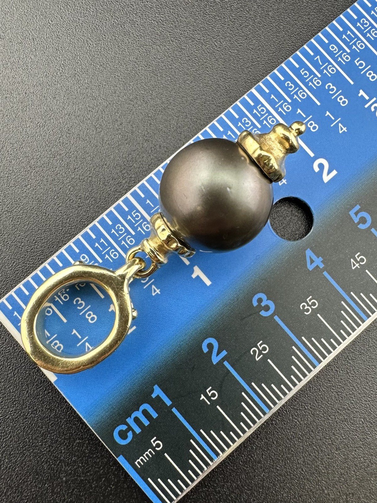 18k Yellow Gold 15.4mm Large Tahitian Black Pearl Dangle Charm Pendant