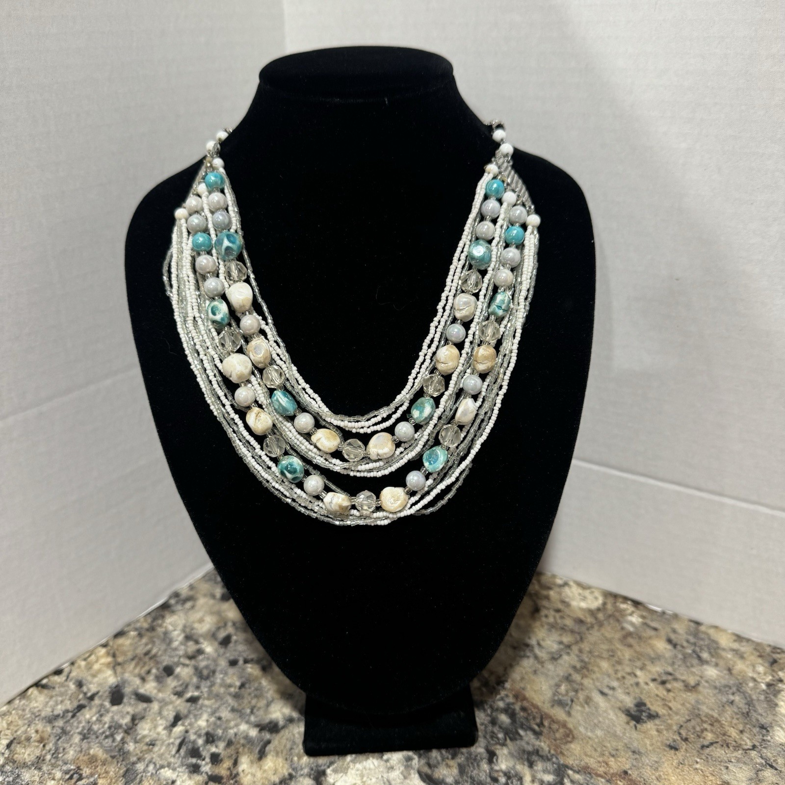 Vintage Sterling W & H Jewelry Co. Multi Strand Beaded Necklace Rhinestones Nice