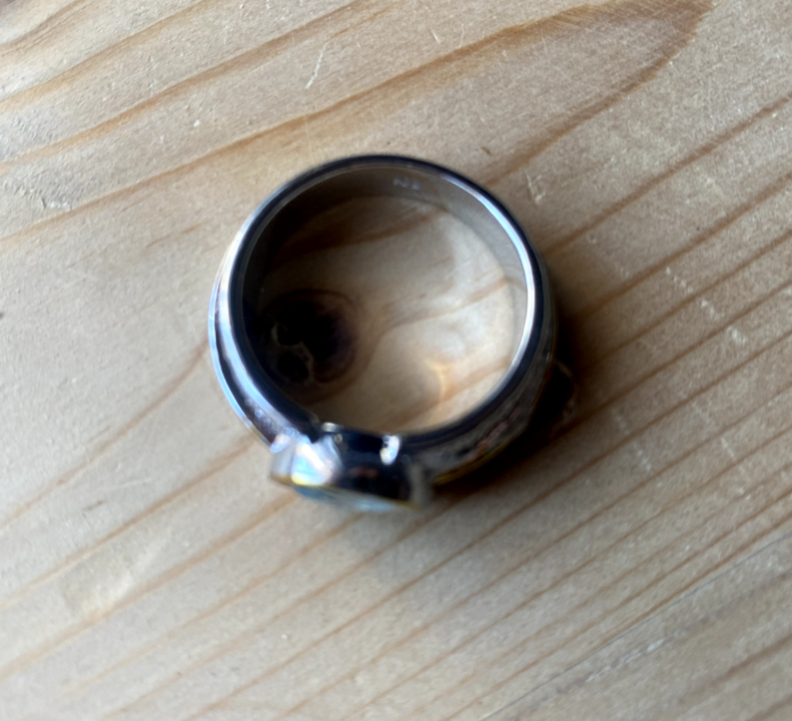 Sterling Silver Ring Partially Gold Plated With Blue Stone Hallmarked 9.81 Grams