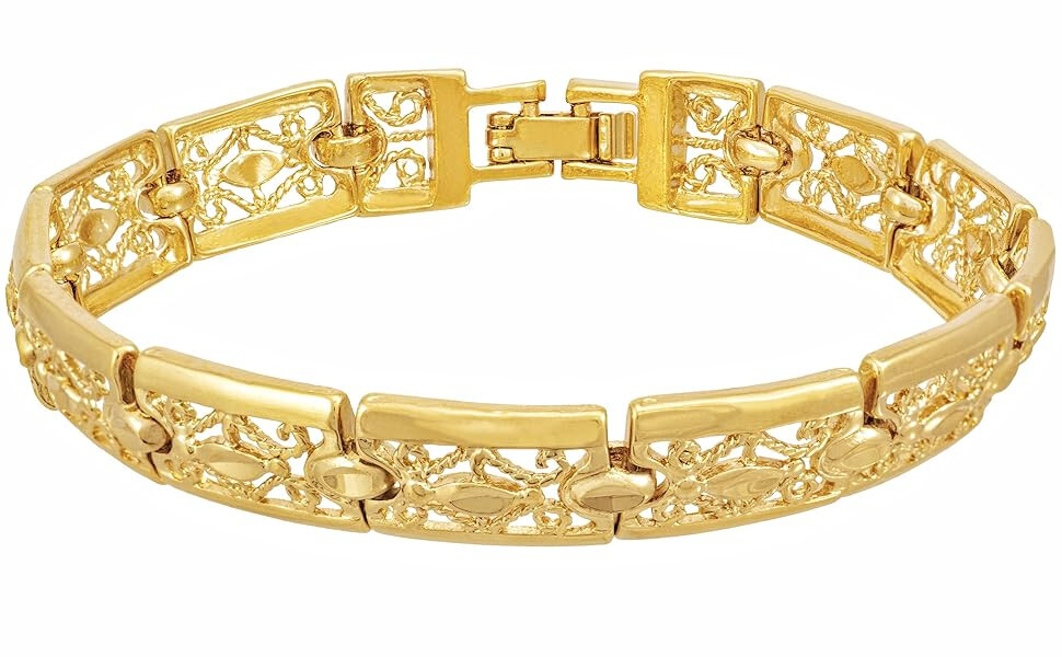 Italian Filigree Bracelet 24k GP 9mm 9.0in Link Handmade Artisan Diamond Cut New