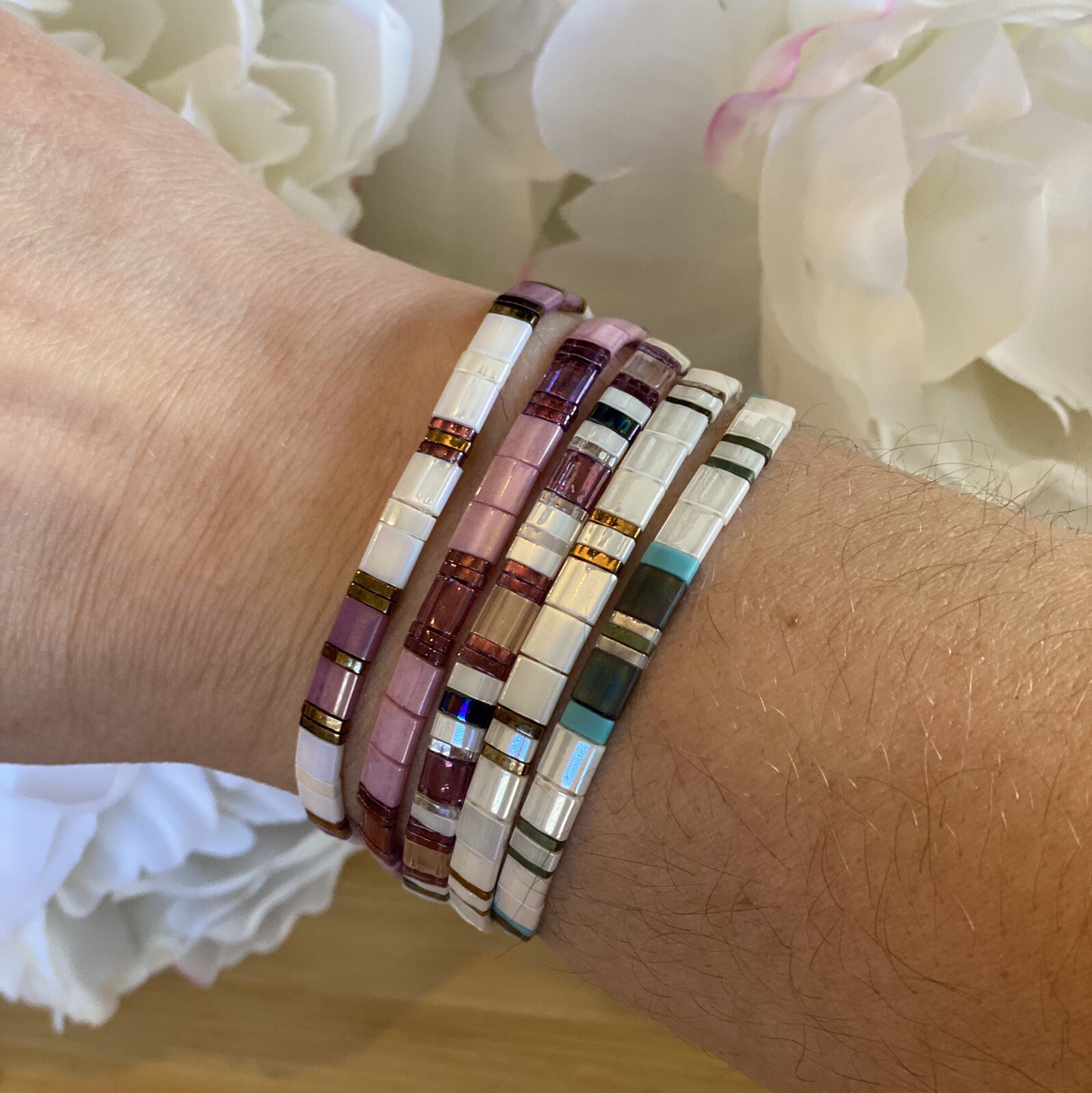 Miyuki Tila bracelet boho Japanese glass tile stackable minimal USA