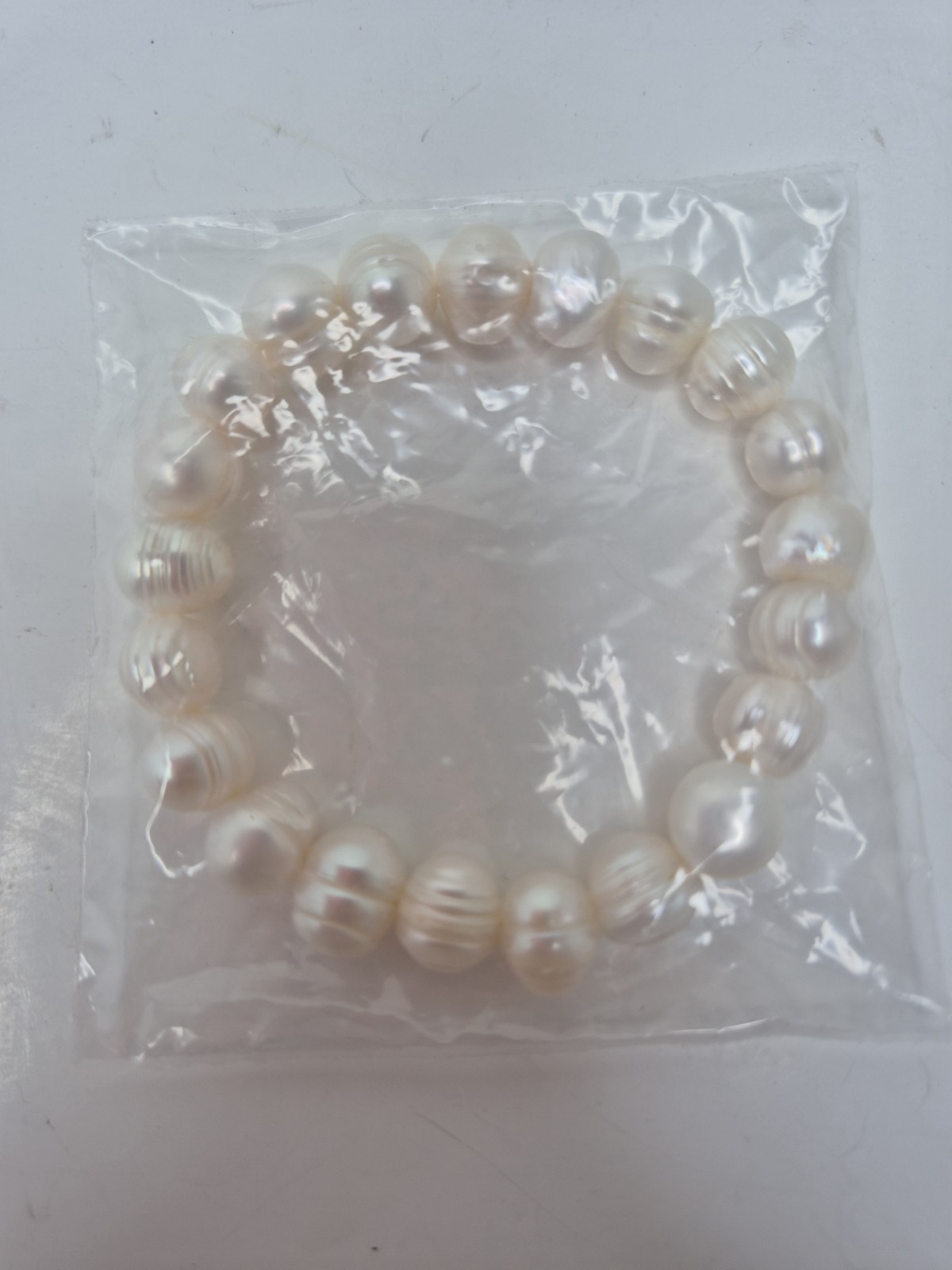 Fresh Water Pearl Bracelet Ringed Potato Round 7.8-10.2mm Pearls 8″ Length