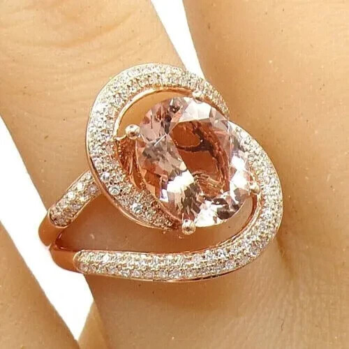 2.5Ct Oval Lab Created Morganite Women’s Unique Band Ring 14k Rose Gold Plated