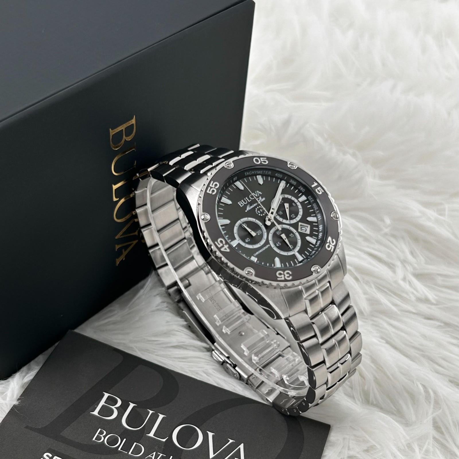 Bulova 98B401 Classic Marine Star Black Grey Dial Chronograph Men’s Quartz Watch