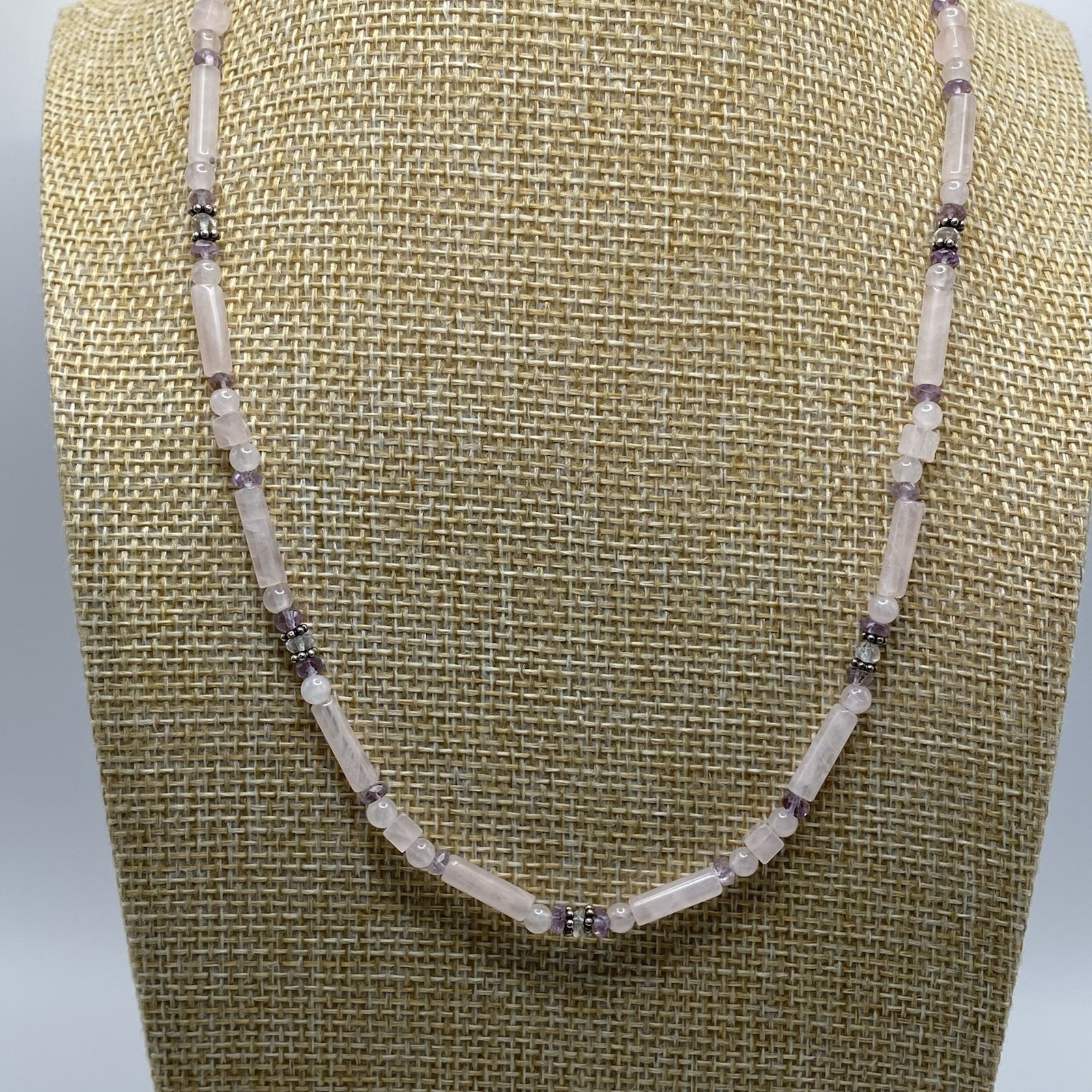 Sajen 925 Sterling Silver Necklace Rose Quartz Amethyst Beaded Accents Vintage