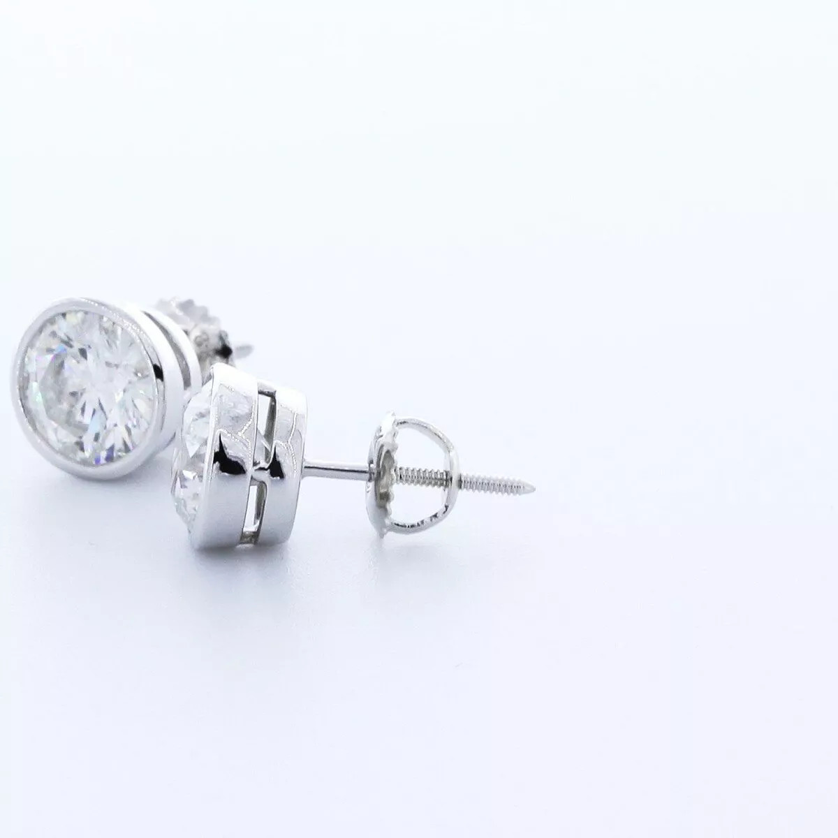 Stud Earrings 14K Gold Classic Bezel Set Round 2.75 Carat Natural Diamond F SI2