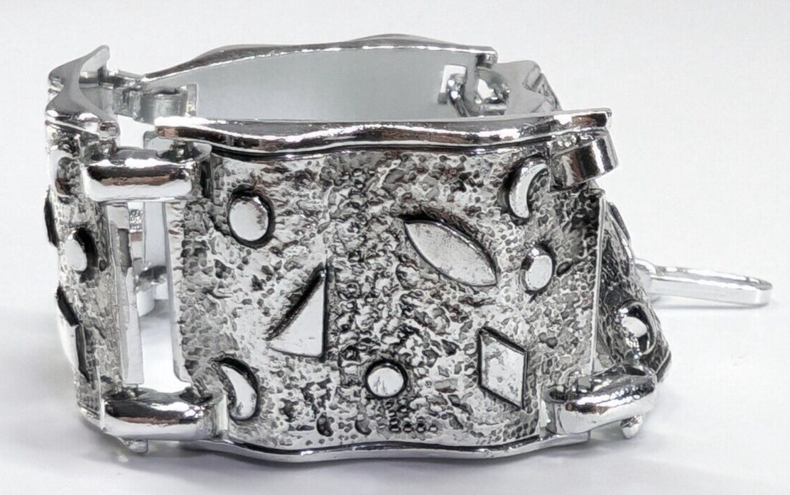 VTG Silver Tone Germany Geometric Pattern Adjustable Lightweight Panel Bracelet