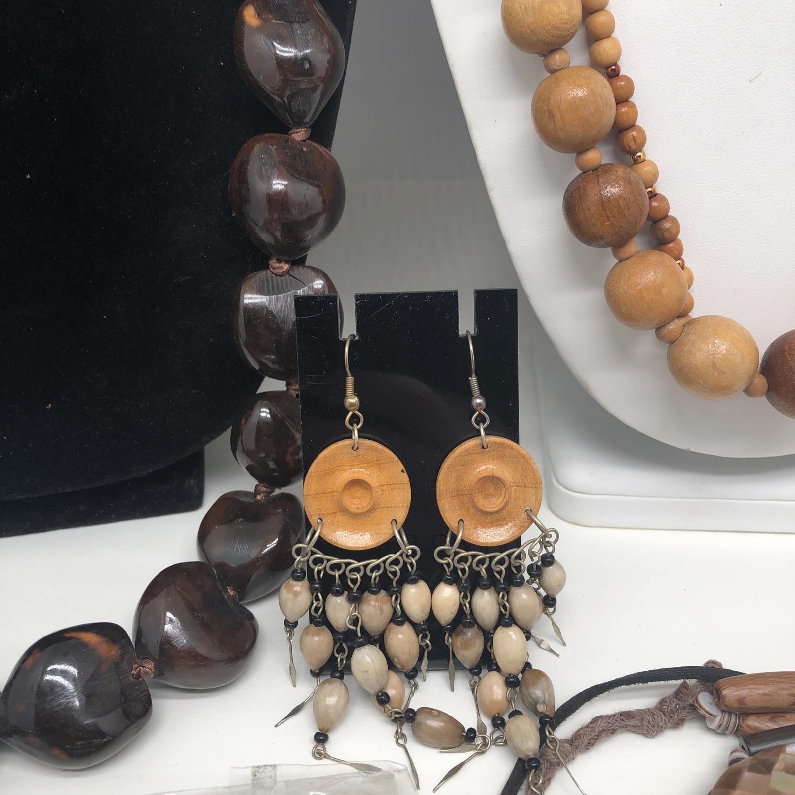 Earth Tone Boho Brown Wood Beaded Jewelry Lot Necklace Bracelet Earring