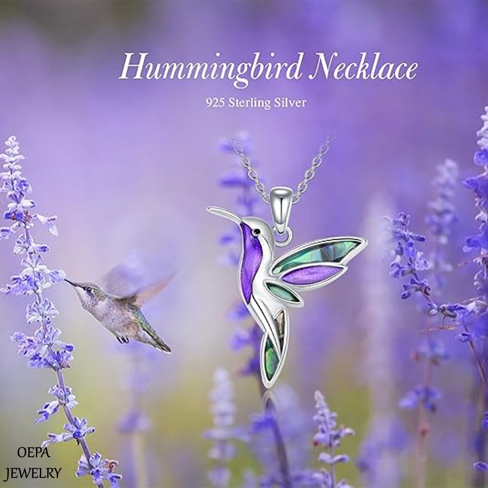 Hummingbird Necklace 925 Sterling Silver Cute Animal Bird Flower Bird Necklace