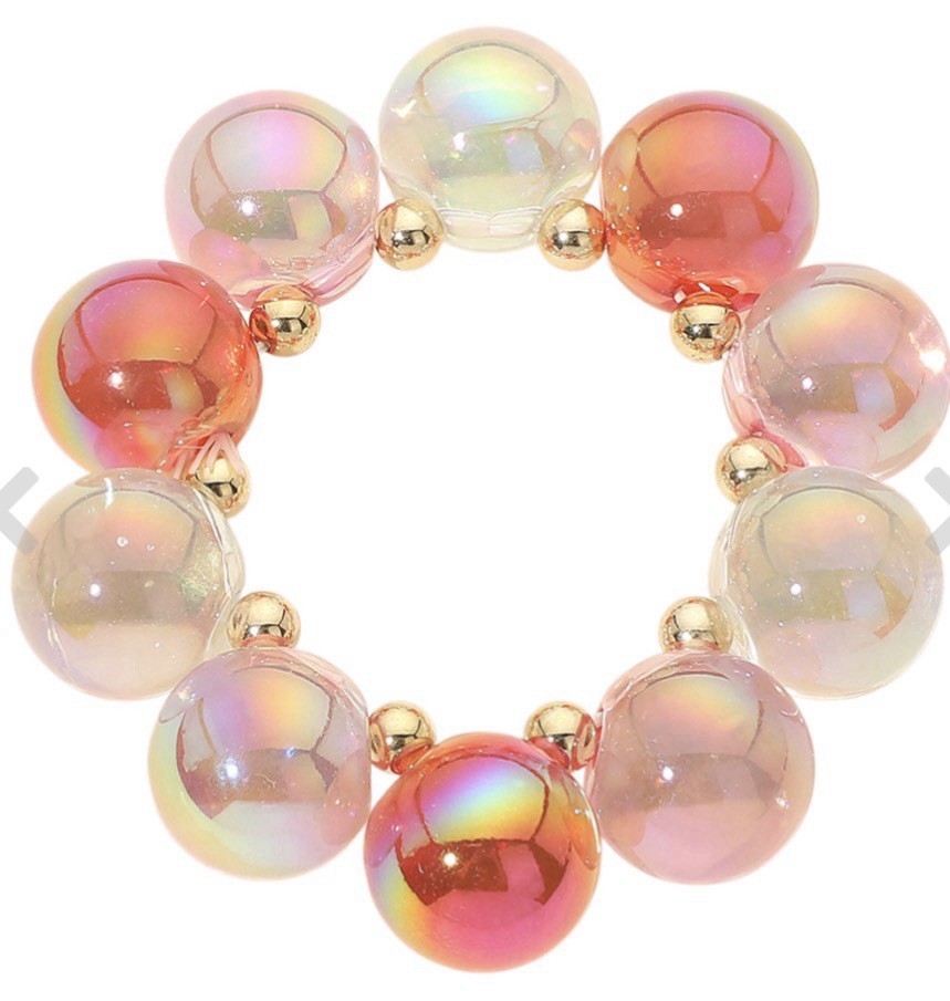 Iridescent Acrylic Beaded Stretch Bracelet Round Beads Multicolor