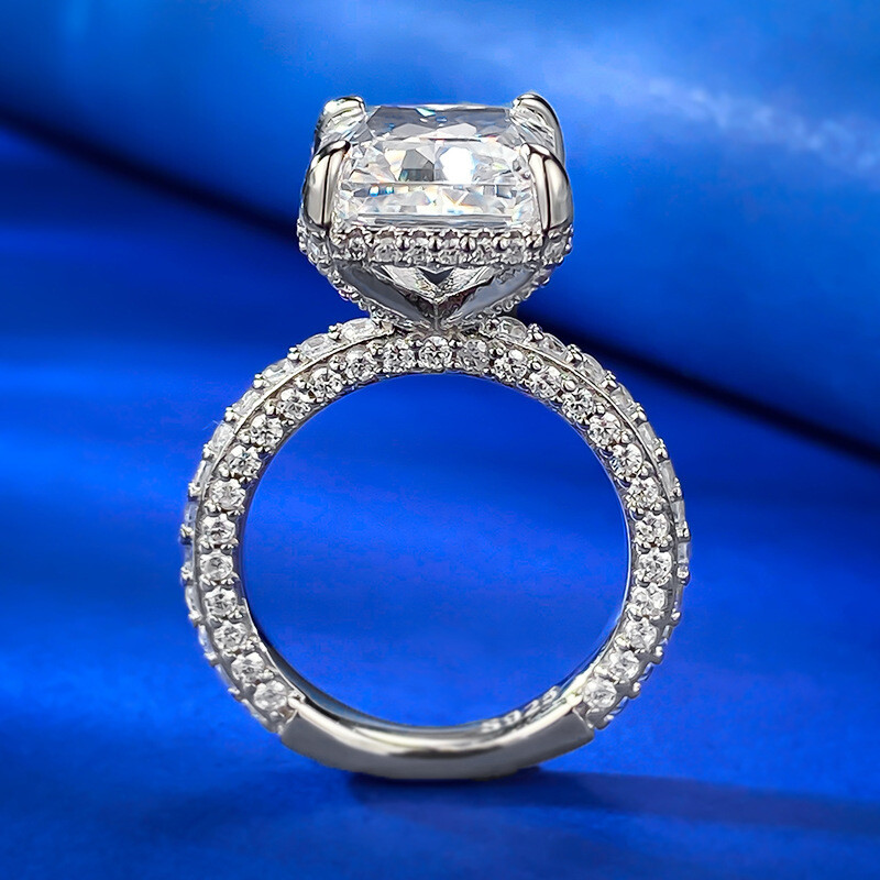 8CT Radiant Shape Natural Stone 925 Solid Silver Engagement Ring 2 Colour 10X12