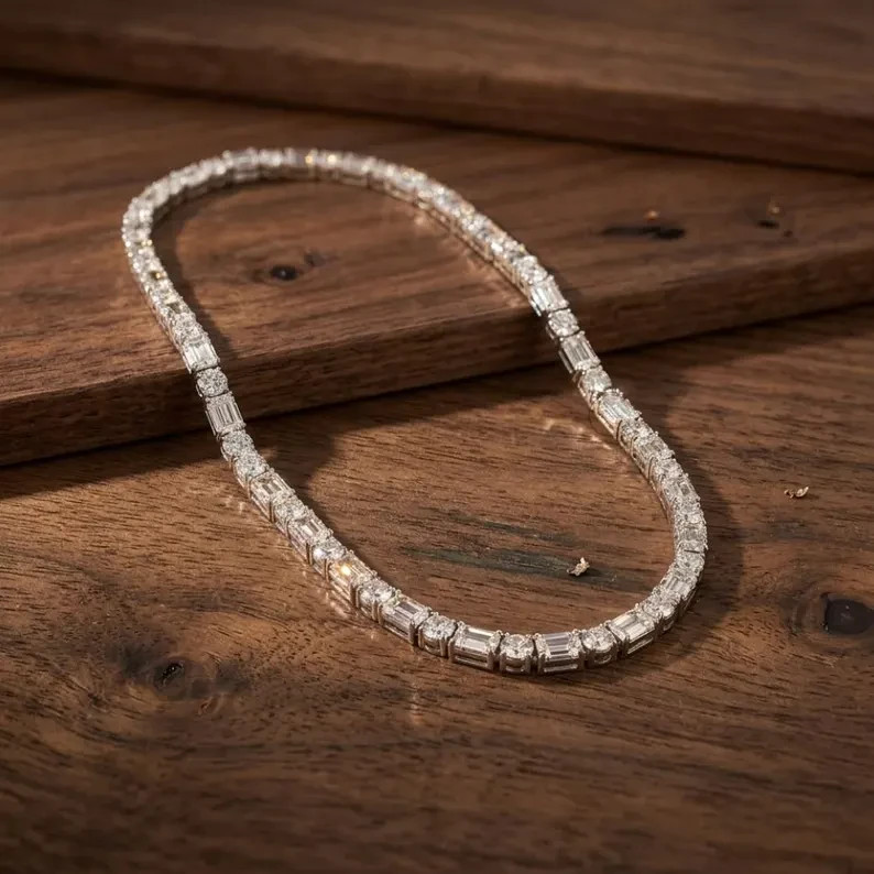 18.00 Ctw Multi Cut Lab Created Diamond Tennis Necklace 14k White Gold Plated