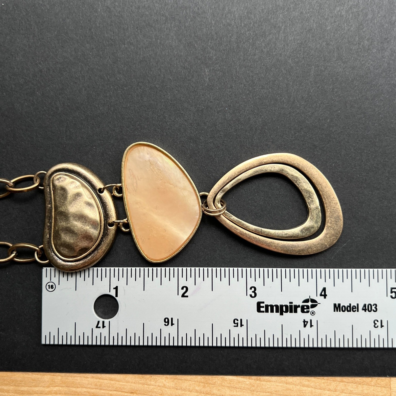 Laura Ashley Statement Necklace Brass Tone Peach Geometric 20″