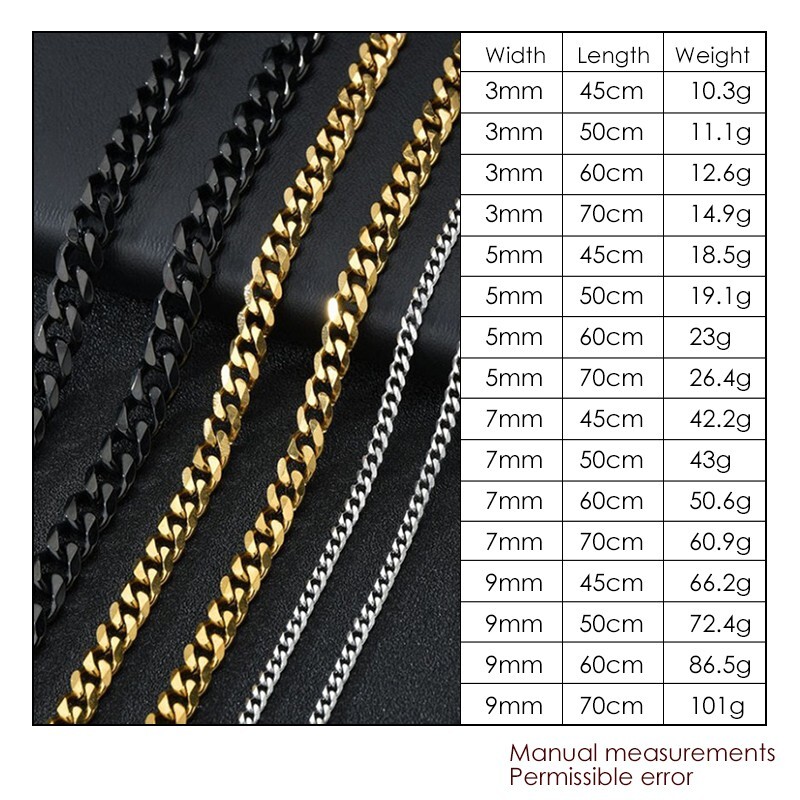 Hip Hop Width 3/5/7/9MM Cuban Link Stainless Steel Chains Necklace for Men Basic