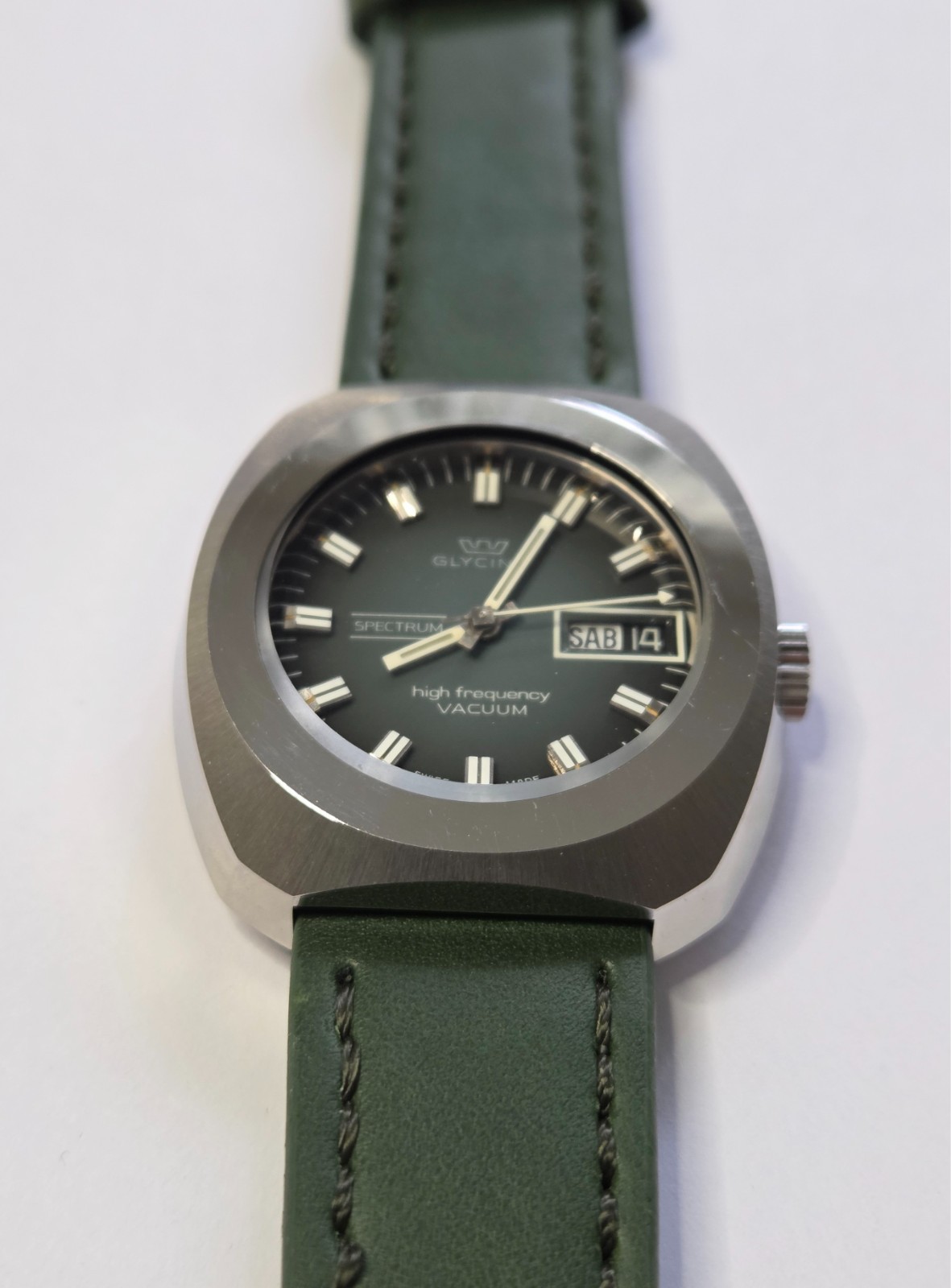 Glycine Automatic Watch Vintage Mens High Frecuency Spectrum Vacuum Gray Dial