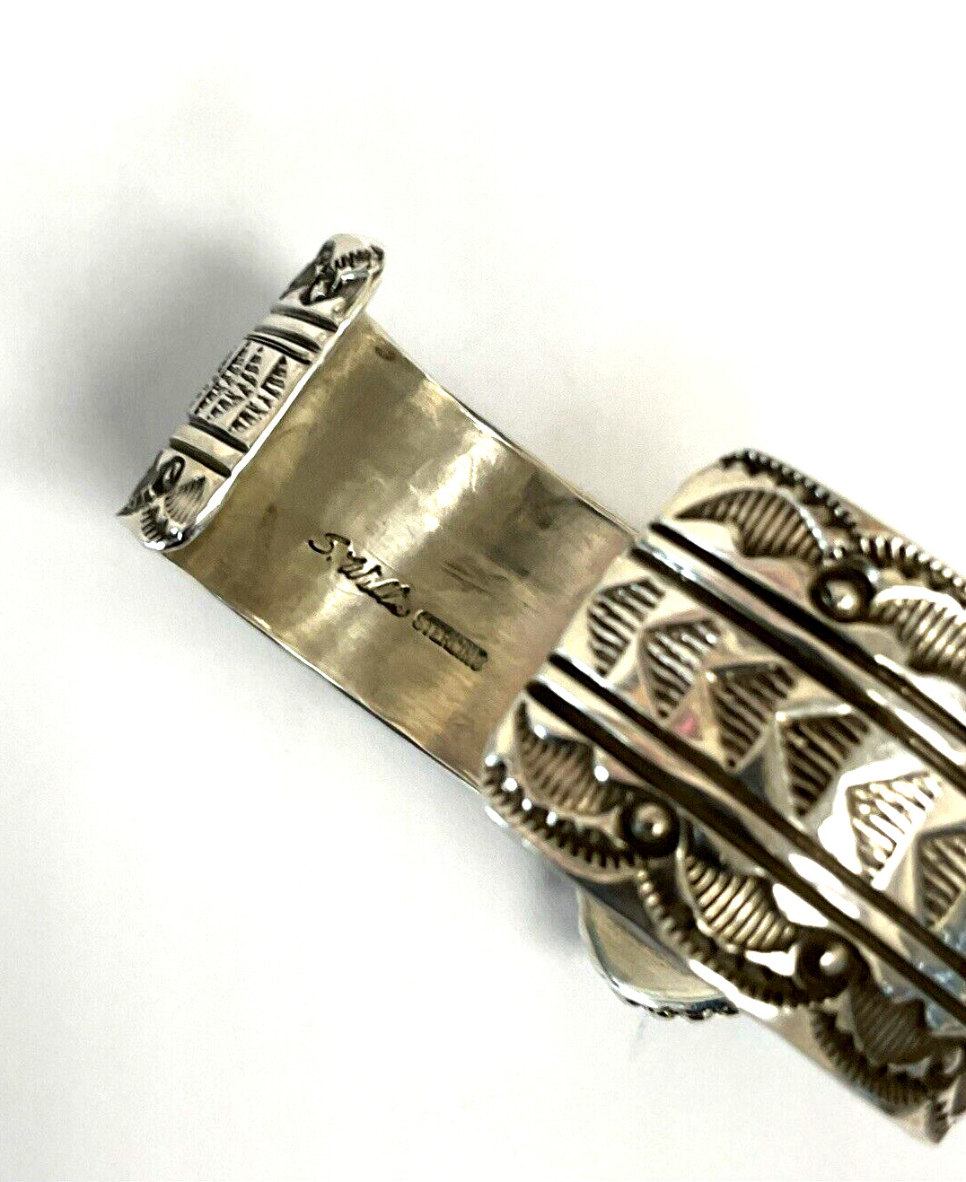 Native American Sterling Silver Cuff with Green Navada Turquoise