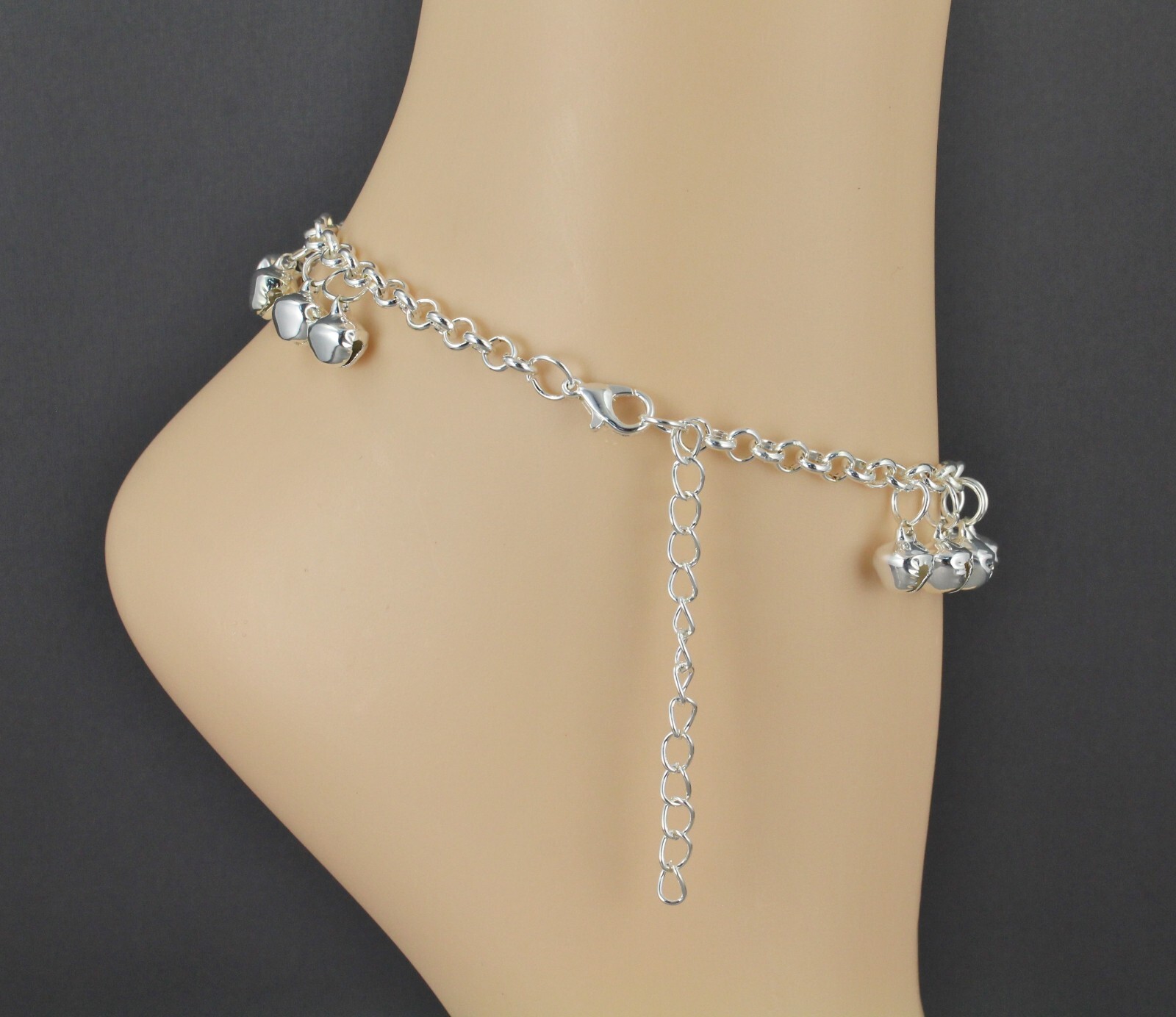 silver jingle bells adjustable anklet ankle bracelet belly dancer 8-10″ long