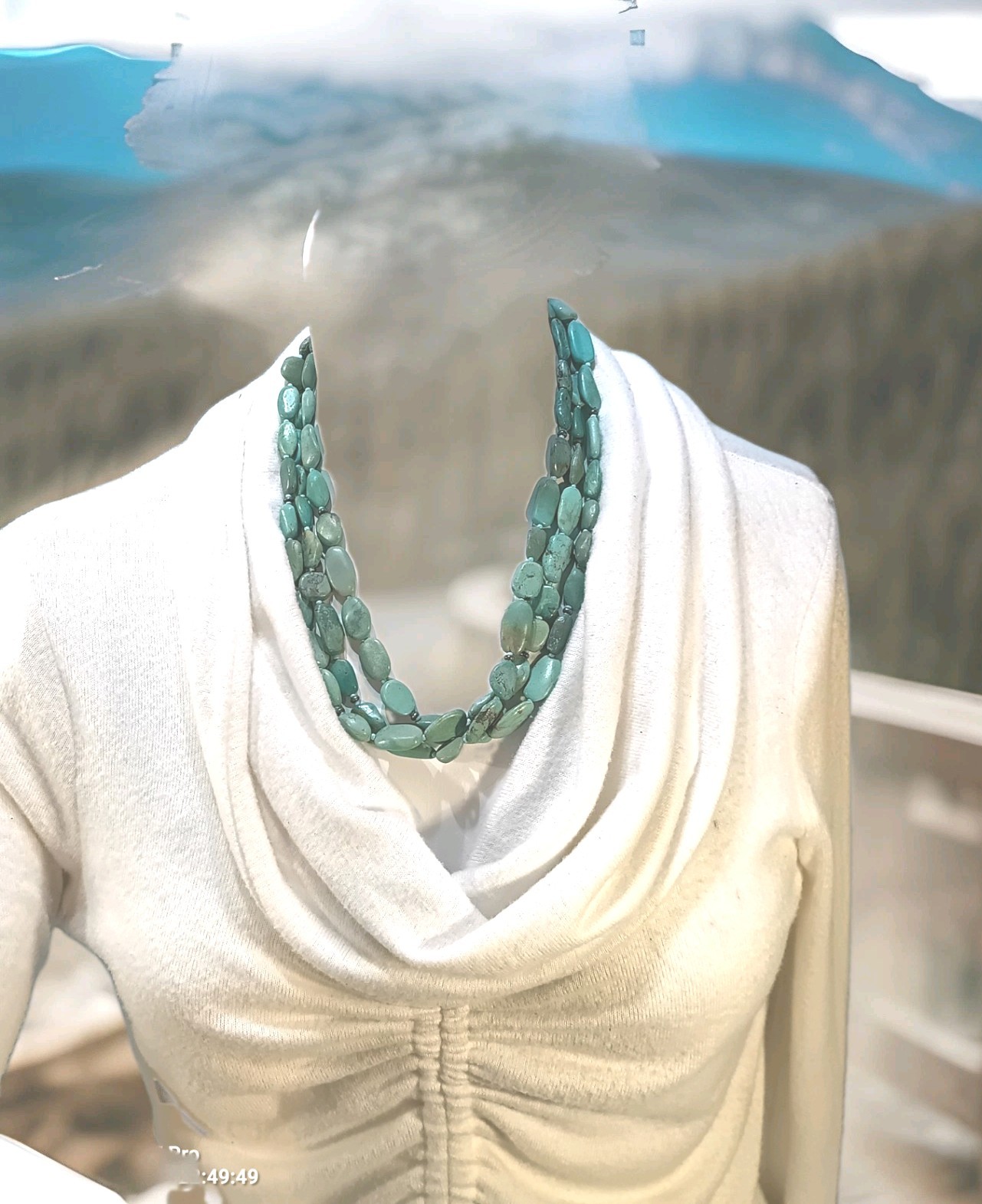 Chunky 3-Strand Genuine Turquoise Nugget Necklace Sterling Silver 925 Clasp 50g