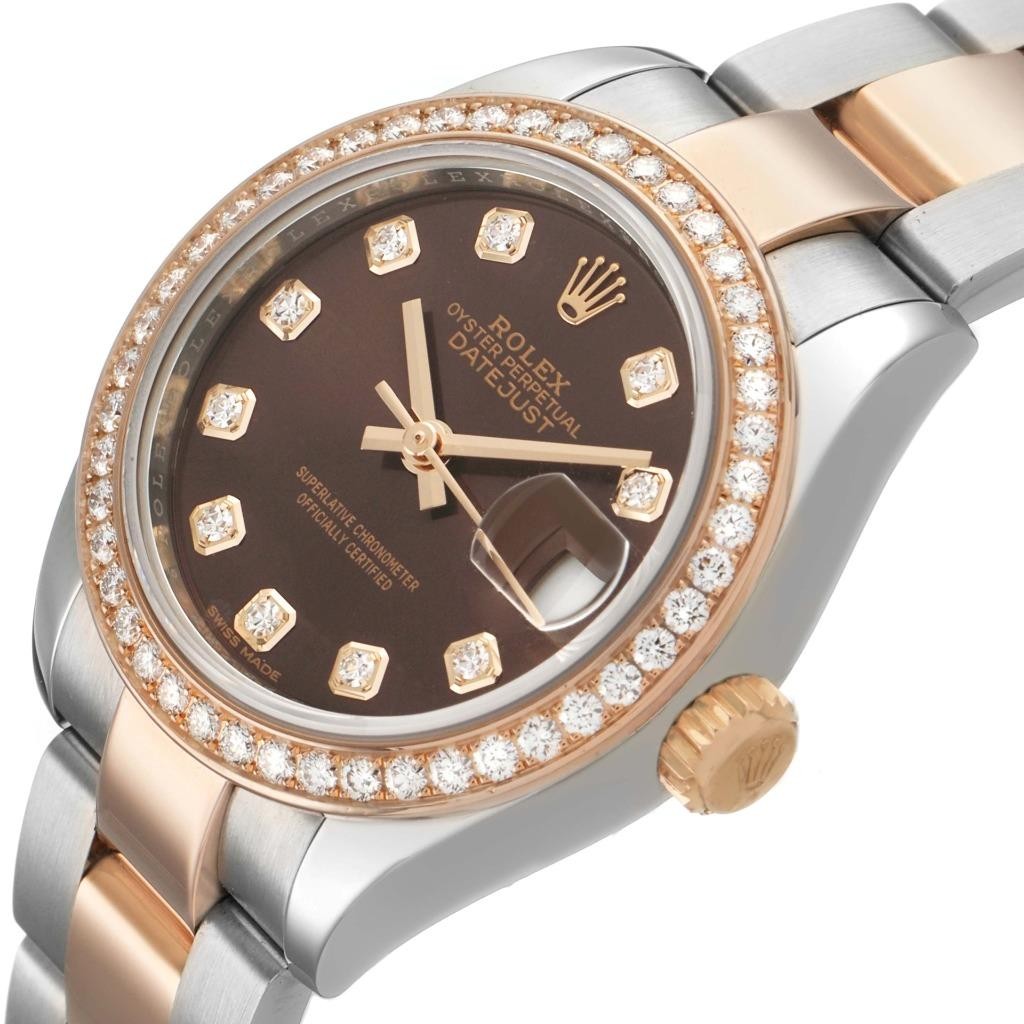 Rolex Datejust 28 Steel Rolesor Everose Gold Diamond Watch 279381