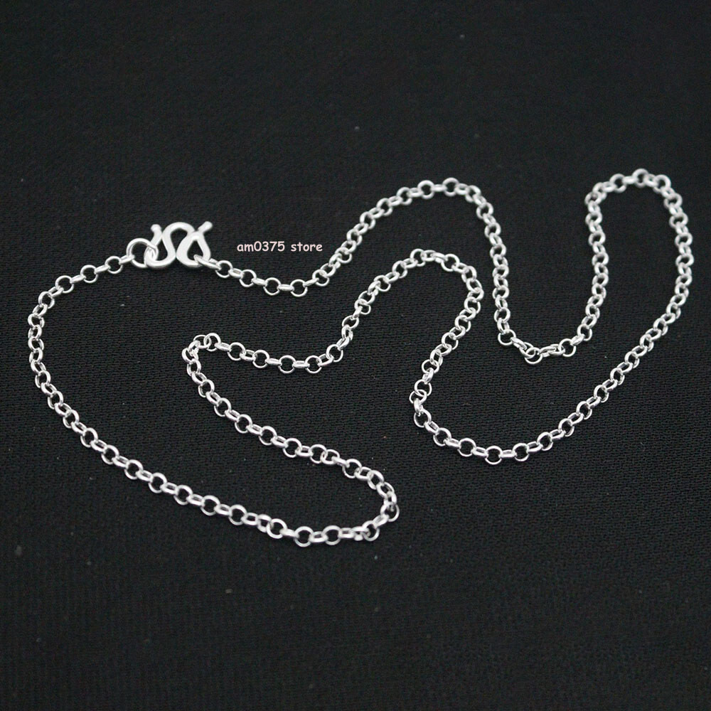 Pure 999 Fine Silver Necklace Women Man 3mm Circle Rolo Chain Link 16inch /5-6g