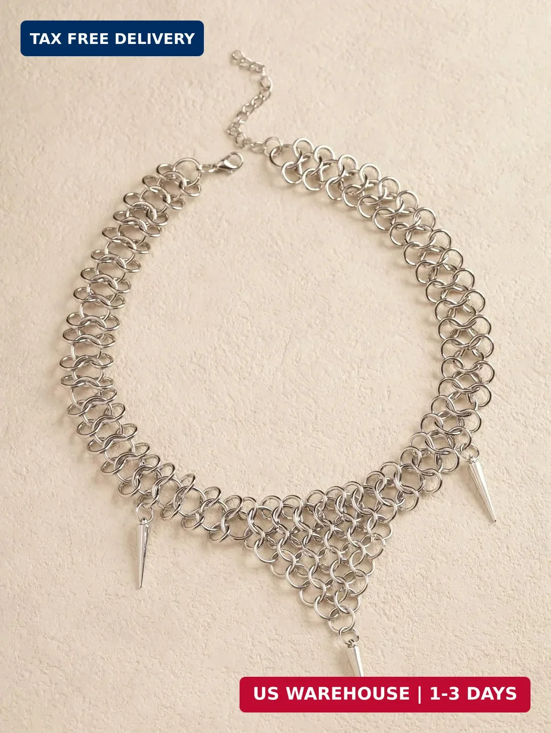 Sacina Silver-tone Chunky Spike Choker, Gothic Emo Punk Grunge Necklace, Goth Je