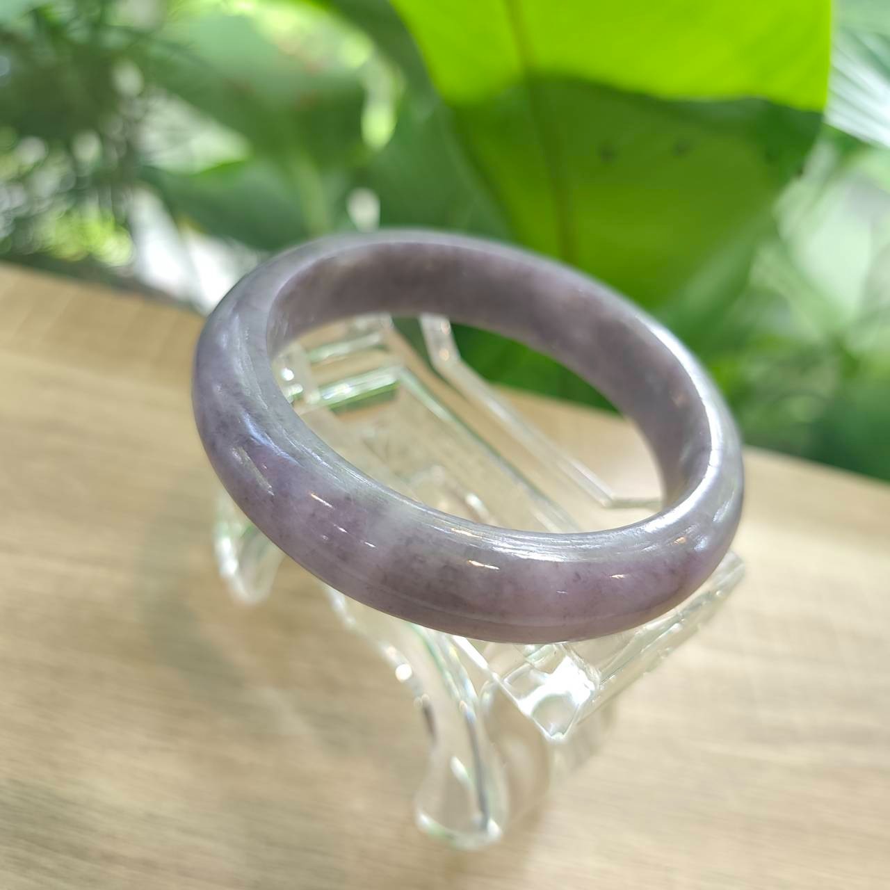 Authentic Natural Type A Burmese Jade Bangle: Purple Flat Belly Type Size 62 mm