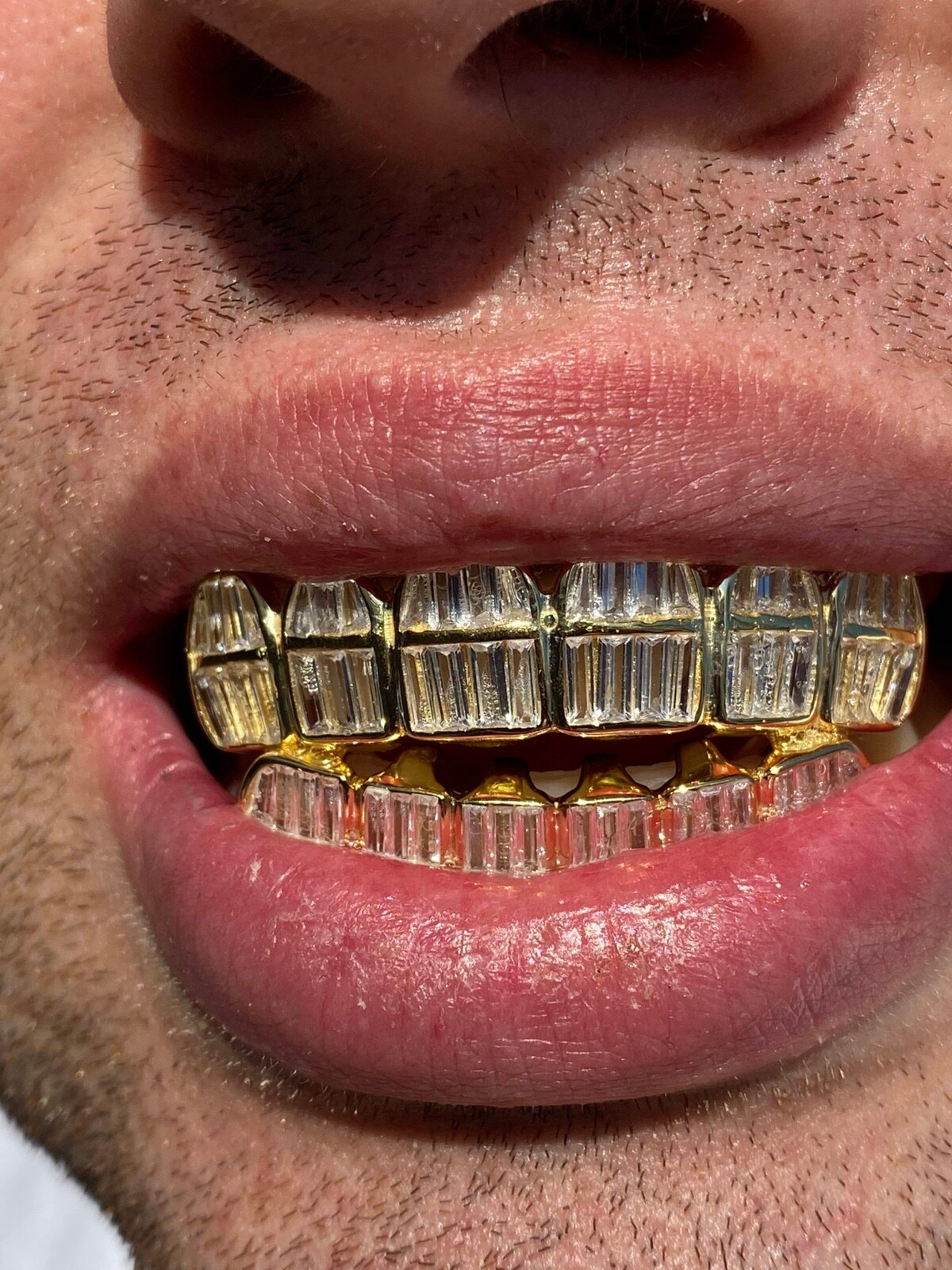 Real 925 Silver 14k Gold Plated ICED Baguette CZ GRILLZ Teeth Fronts Grills