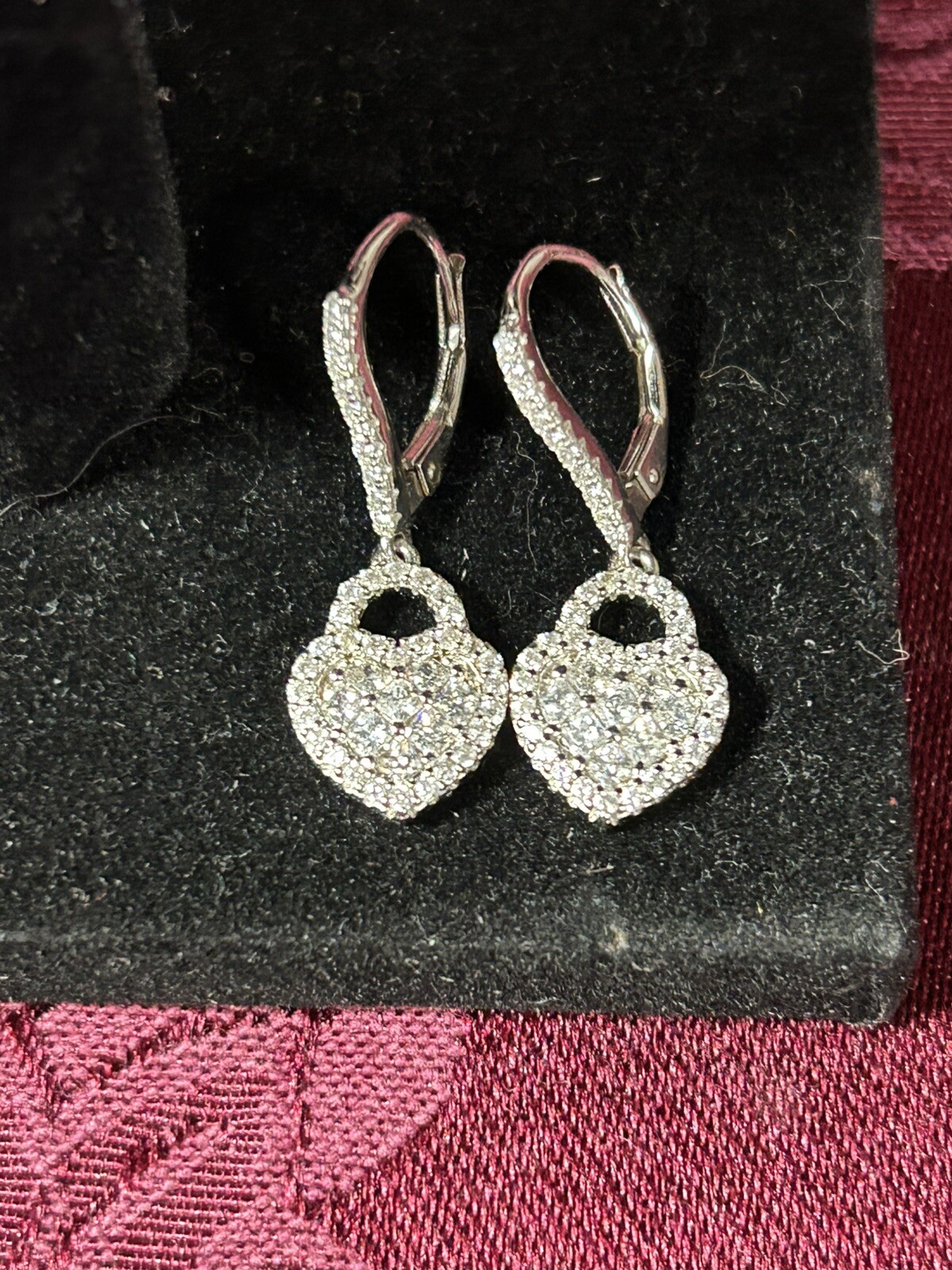 Sterling Silver .925 FZN CN Fuzion Creations CZ Heart Shaped Dangle Earrings