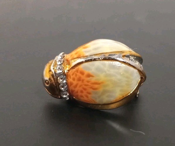 Vtg 1980s Gold Plated Landau Ladybug Brooch Enameled W/Swarovski Crystals.