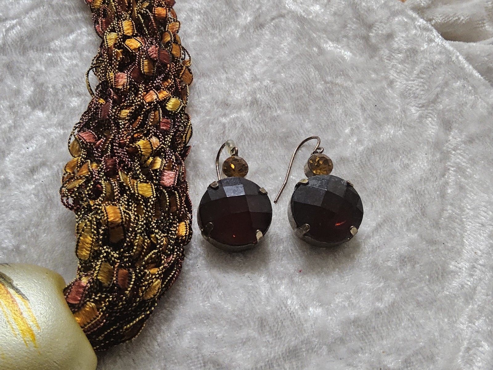 Copper Gold Crochet Necklace Pendant & Earrings