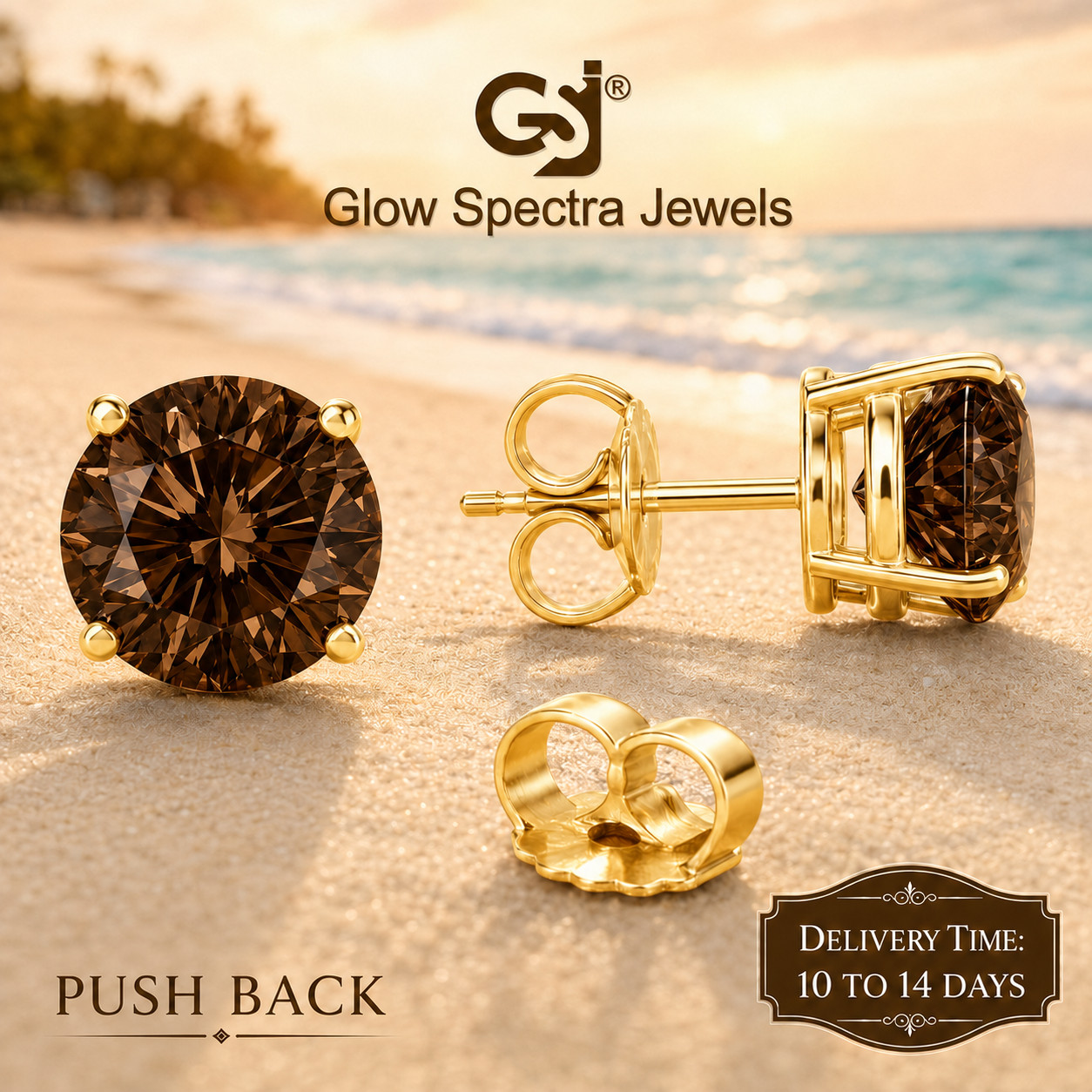 2.00CT Solitaire Brown Diamond Stud Erring 925 Silver 14k Yellow Gold Plated