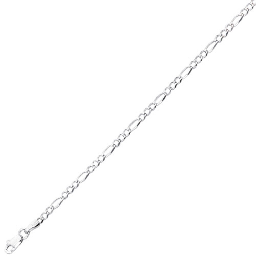 14kt Solid White Gold Mens Figaro Curb Link Chain/Bracelet 7″ 2.6 mm 1.75 grams