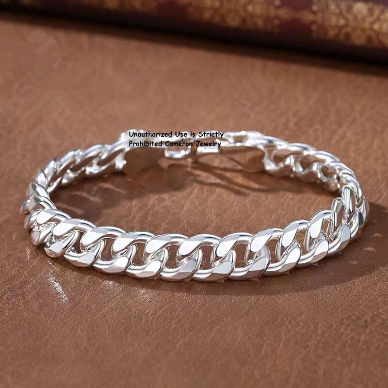 Solid S999 Fine Silver Chain Men Women 6mm-17mm Cuban Curb Link Bracelet 6-9inch