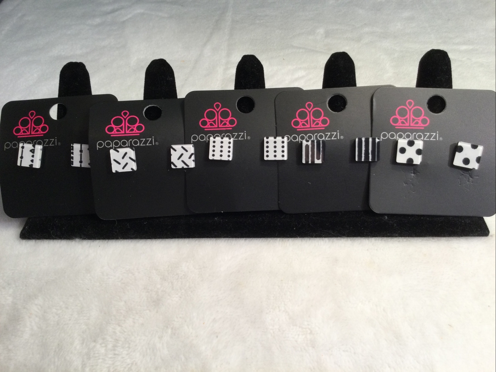 Kids & Adults Black/White Geometric Designs On Squares 5pc Earring Set Paparazzi