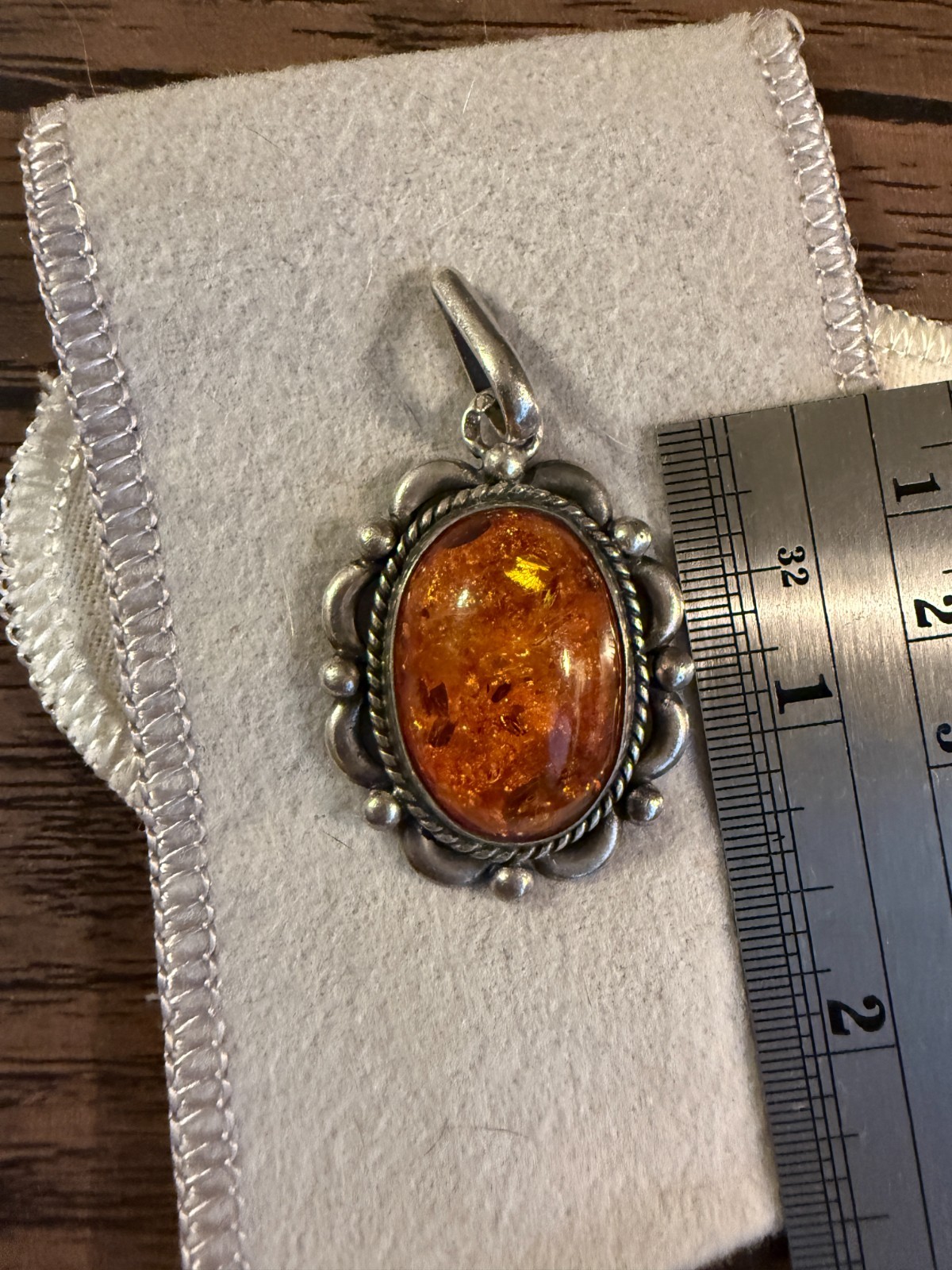 Vintage Polish G925 Sterling Silver Cognac Baltic Amber Pendant Gdansk Hallmark