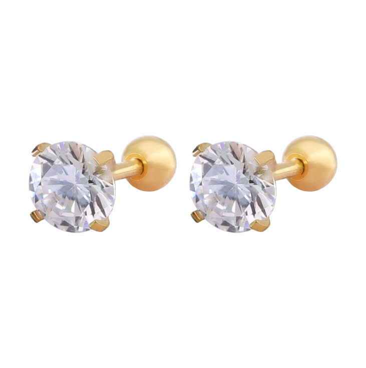 2Pcs Surgical Stainless Steel Round CZ Earrings Screw Back Ear Studs Men Women