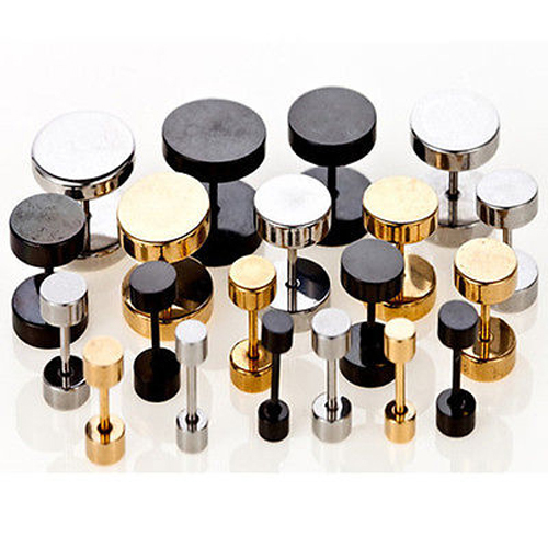 1Pair Mens Barbell Punk Gothic Stainless Steel Ear Studs Earrings