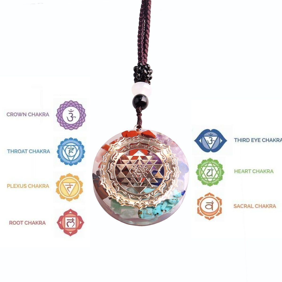 Natural Crystal Orgonite Pendant 7 Chakra Healing Talisman Women Mens Necklace