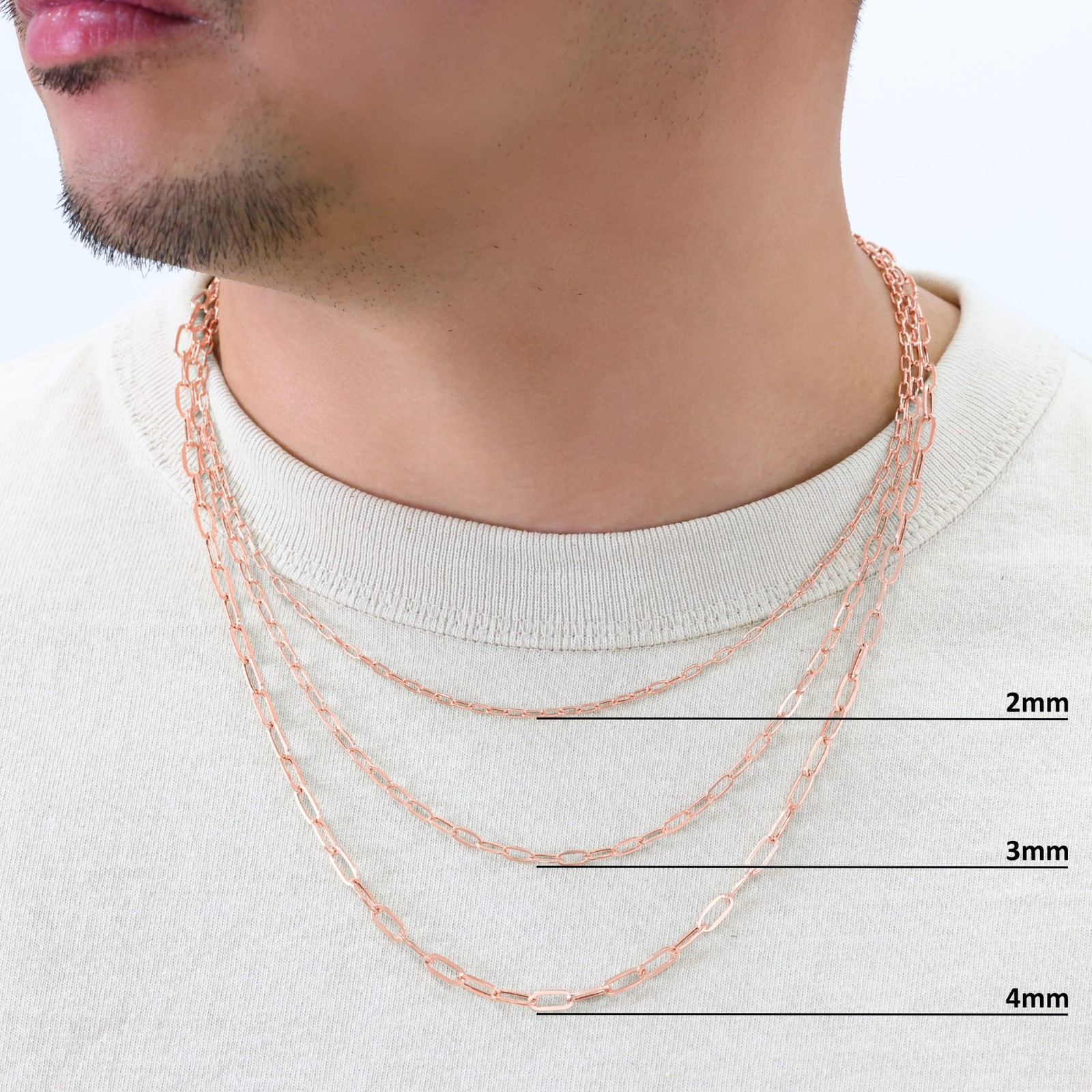10k Rose Gold Paperclip 2mm-7mm Chain Oval Cable Necklace Mens Womens 16″-24″