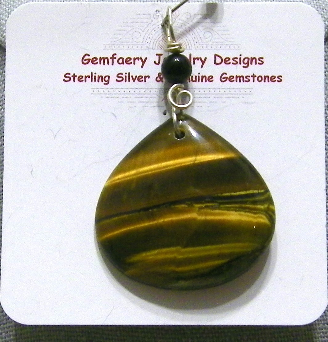 Sterling Silver Wire-Wrap Natural TIGER’S EYE Gemstone Pendant #3…Handmade USA