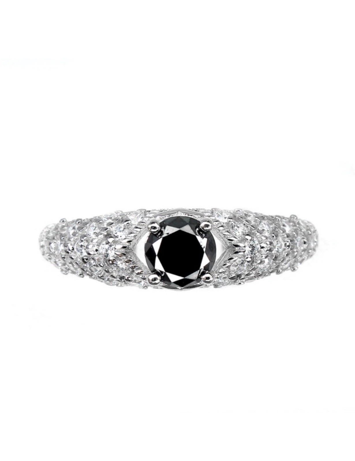Exquisite Natural Black Diamond .61CT & Topaz 925 Sterling Silver Ring Size 7