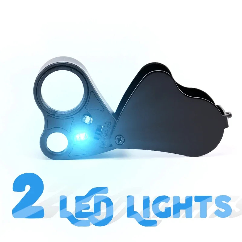 30X 60X Illuminated Jewelers Loupe Foldable Magnifier with LED Light for Jewelry