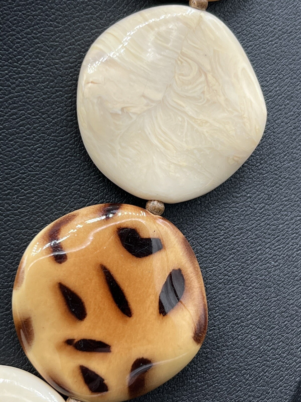 Animal Print And Cream Acrylic Disc Necklace 17” + 2” Extender