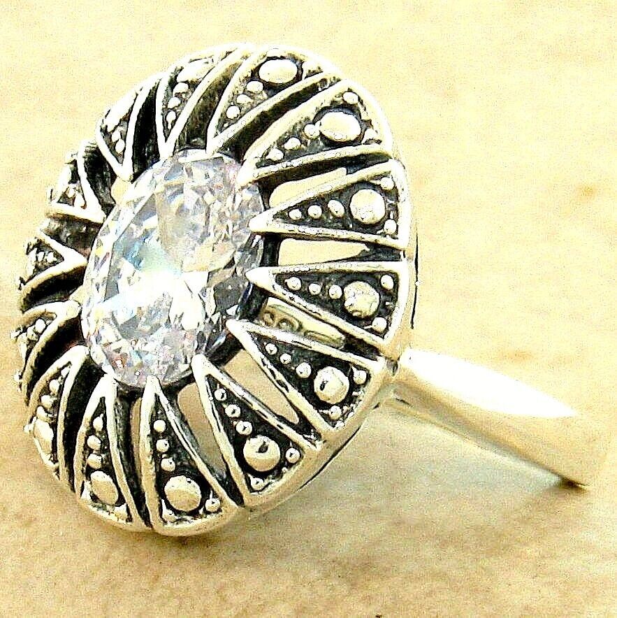 ANTIQUE STYLE 925 SOLID STERLING SILVER CUBIC ZIRCONIA FILIGREE RING #1046