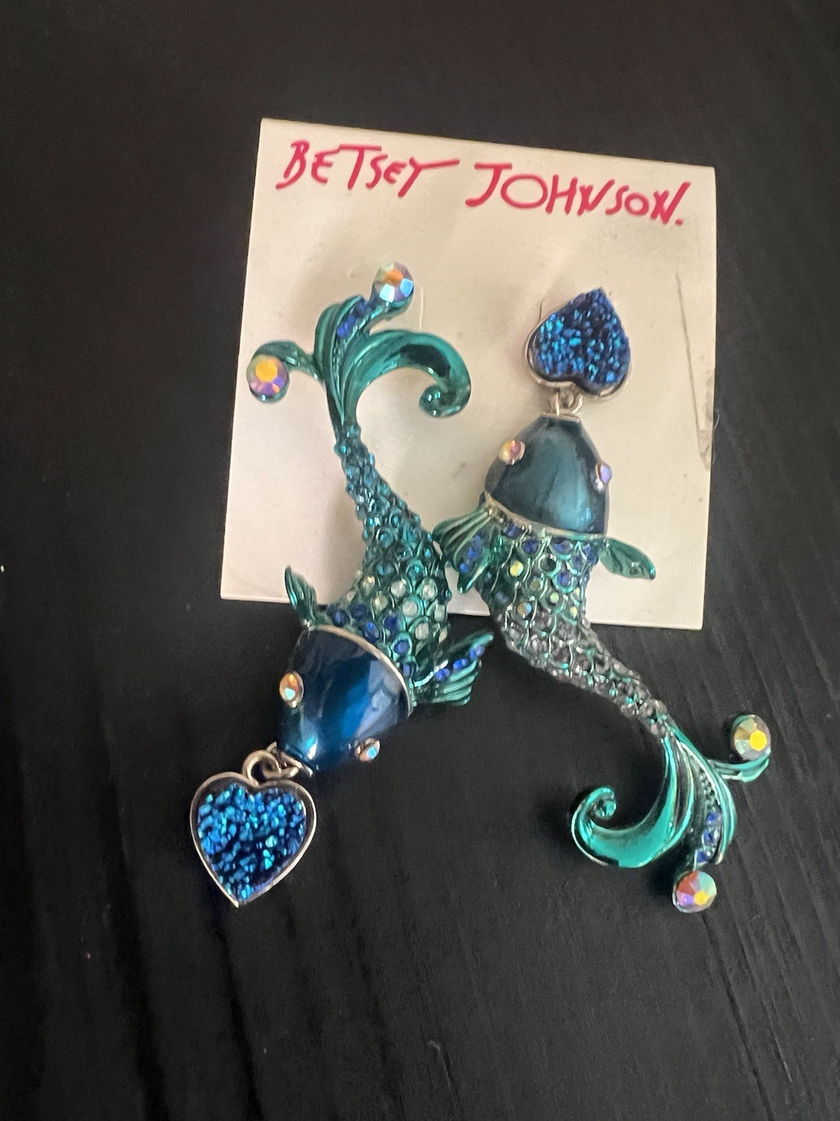 Betsey Johnson Blue Crabby Couture Koi Fish Earrings – Rare- B1