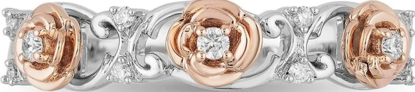 Enchanted Disney Belle Eternity Antique Two Tone Engagement Ring In 925 Silver