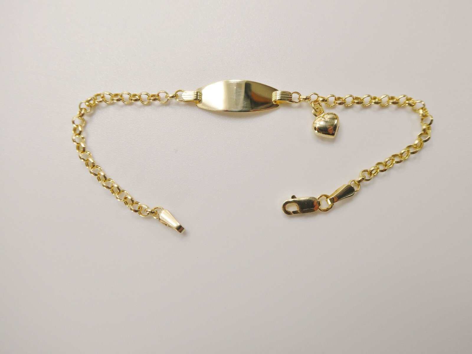 10L REAL SOLID YELLOW GOLD HEART DANGLING ID BRACELET