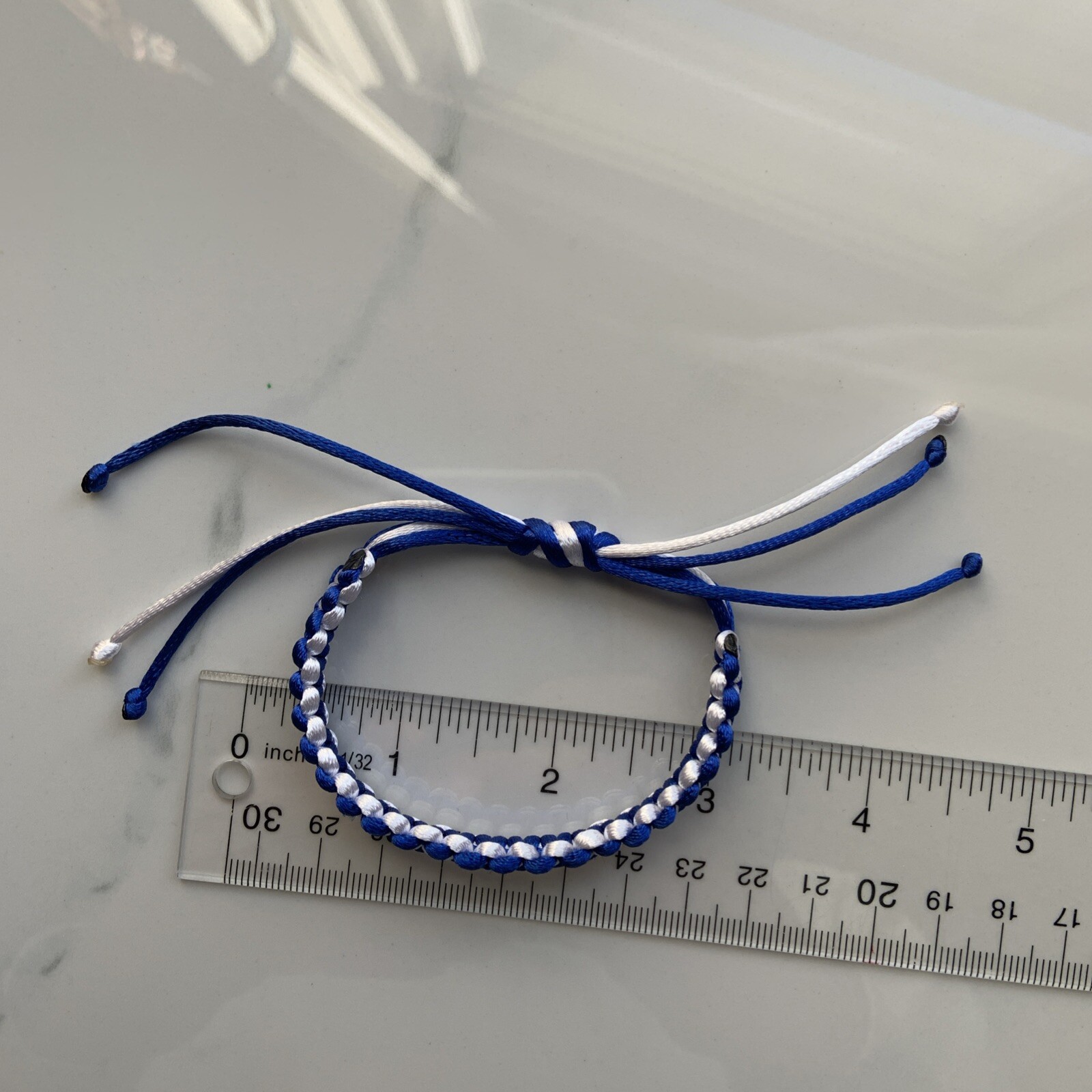ISRAEL Bracelet BLUE & WHITE צמיד Satin Rattail Cord Shamballa Nylon Macrame (C)