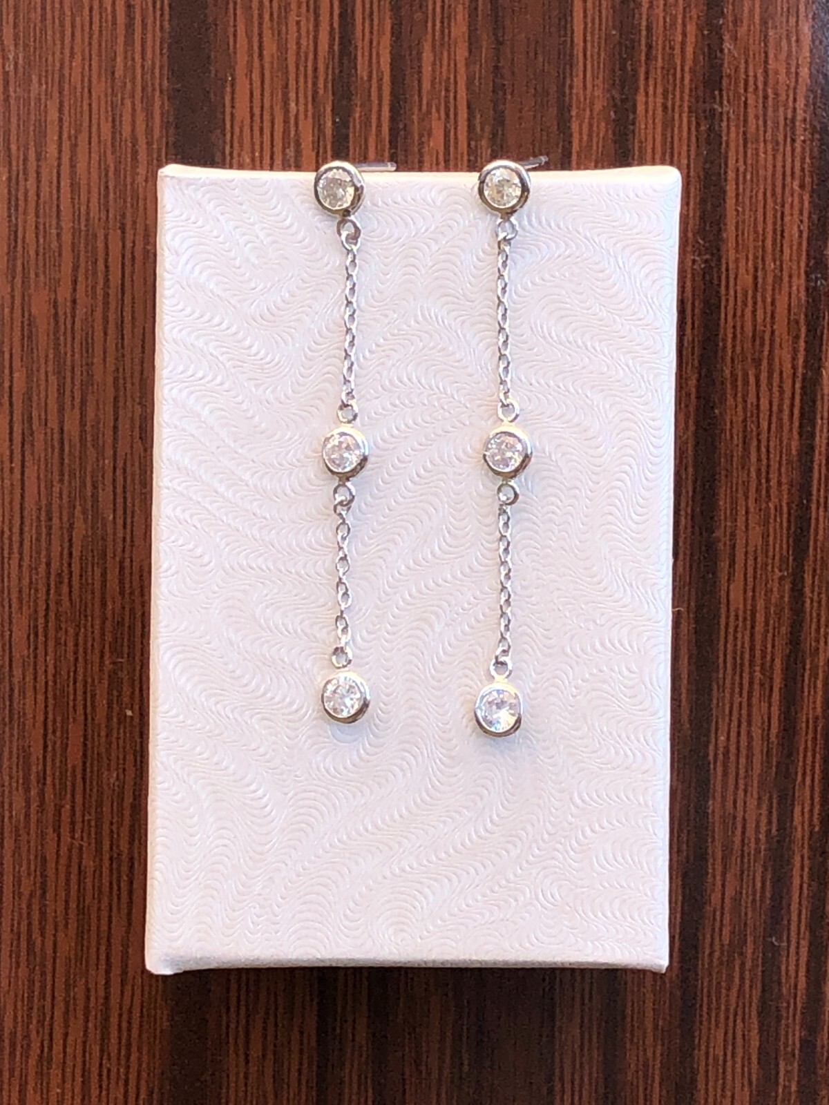 925 Sterling Silver CZ by the Yard Drop Earrings 3 Station Women 47mm x4mm 1.85″