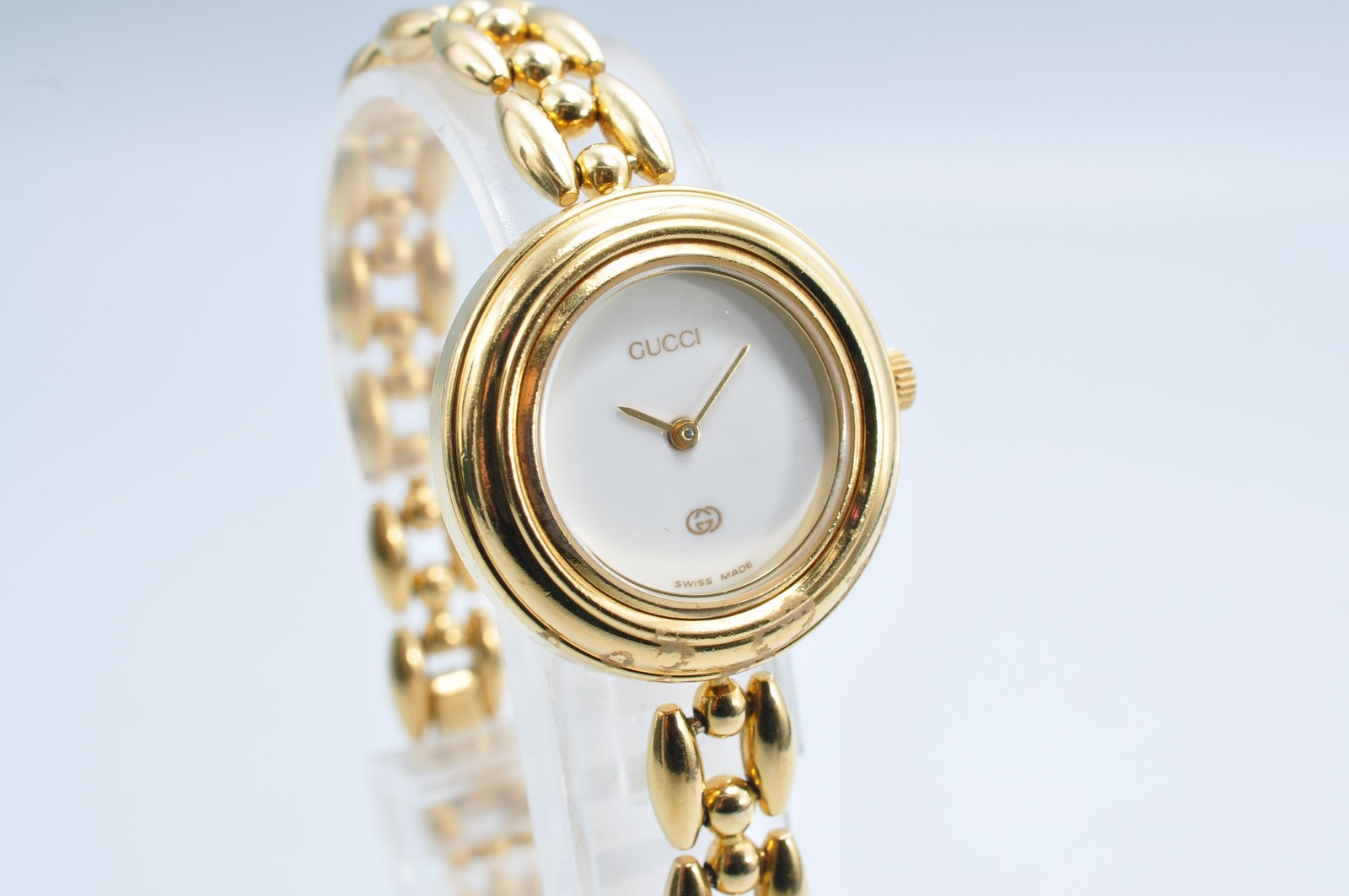 Gucci 11/12.2 Change Bezel Watch Gold Tone Rice Link Band w/6Bezels,Box w-11131